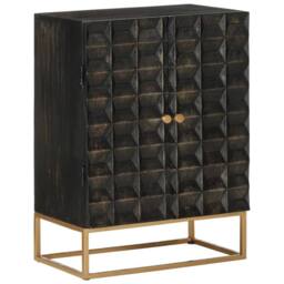 Berkfield Home Sideboard Black 55x34x75 cm Solid Wood Mango & Iron - Size: 55 x 34 x 75 cm - thumbnail 2
