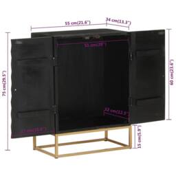 Berkfield Home Sideboard Black 55x34x75 cm Solid Wood Mango & Iron - Size: 55 x 34 x 75 cm - thumbnail 8