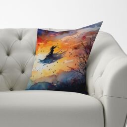 Warren Reed - Designer A Watercolor Featuring A Graceful Witch Witch Cushions in Orange - Size: 45 cm x 45 cm - thumbnail 2