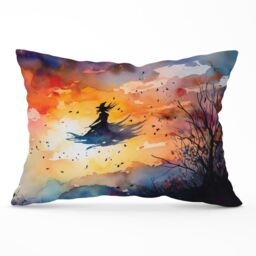 Warren Reed - Designer A Watercolor Featuring A Graceful Witch Witch Cushions in Orange - Size: 45 cm x 45 cm - thumbnail 1