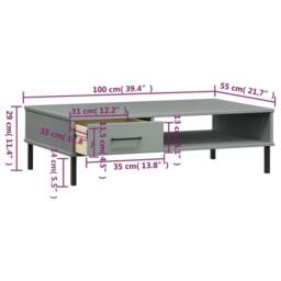Berkfield Home Beautiful Coffee Table with Metal Legs Grey Solid Wood Pine OSLO - thumbnail 8