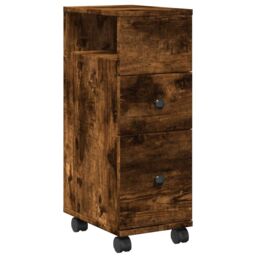 Berkfield Home Narrow Bathroom Cabinet with Wheels Smoked Oak Engineered Wood in Brown - thumbnail 2
