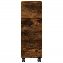 Berkfield Home Narrow Bathroom Cabinet with Wheels Smoked Oak Engineered Wood in Brown - thumbnail 4