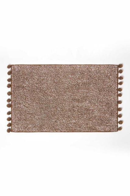 Homescapes Tufted Bath Mat 100% Cotton with Pom Pom Edges in Brown - image 1