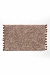 Homescapes Tufted Bath Mat 100% Cotton with Pom Pom Edges in Brown - thumbnail 1