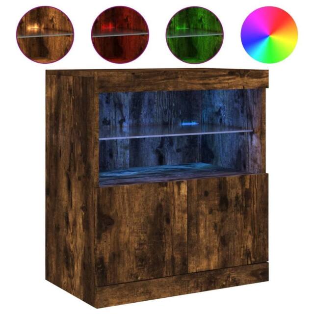 Berkfield Home Sideboard with LED Lights Smoked Oak 60x37x67 cm in Brown - Size: 60 x 37 x 67 cm - image 1