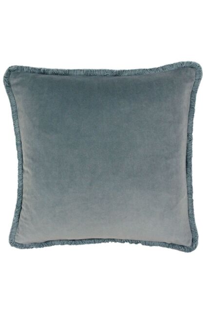 Paoletti Freya Fringed Soft Velvet Cushion in Blue - Size: 45 cm x 45 cm - image 1