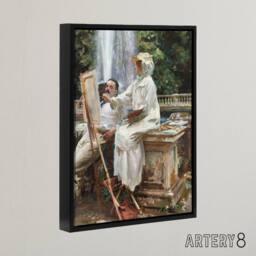 "Artery8 The Fountain Villa Torlonia Sargent Framed Canvas Wall Art Print - Size: W12"" x H16""" - thumbnail 2