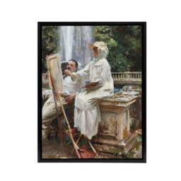 "Artery8 The Fountain Villa Torlonia Sargent Framed Canvas Wall Art Print - Size: W12"" x H16""" - thumbnail 1