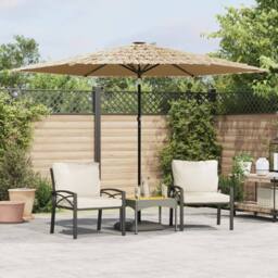 Berkfield Home Garden Parasol with Steel Pole Brown 288x288x225 cm in Tan - Size: 288 x 288 x 225 cm - thumbnail 2