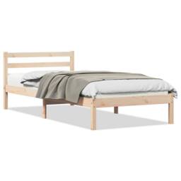 Berkfield Home Bed Frame with Headboard 90x220 cm Solid Wood Pine in Light Tan - thumbnail 3