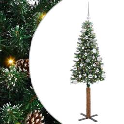 Berkfield Home Slim Christmas Tree with 150 LEDs Green & White 150 cm - thumbnail 2