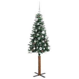 Berkfield Home Slim Christmas Tree with 150 LEDs Green & White 150 cm - thumbnail 4