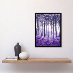 "Artery8 Purple Bluebell Forest Painting Trees Woodland Framed Art Print - Size: W12"" x H16""" - thumbnail 4
