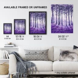 "Artery8 Purple Bluebell Forest Painting Trees Woodland Framed Art Print - Size: W12"" x H16""" - thumbnail 3