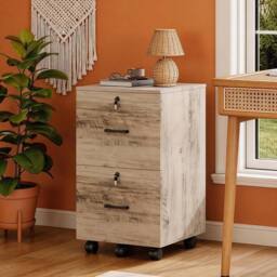 EONLION 2-Drawer Office File Cabinet, Lockable Filing Cabinet in Brown - Size: 100 cm - thumbnail 1