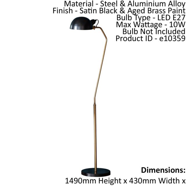 Loops Floor Lamp Light Satin Black & Aged Brass Paint 10W LED E27 Standing