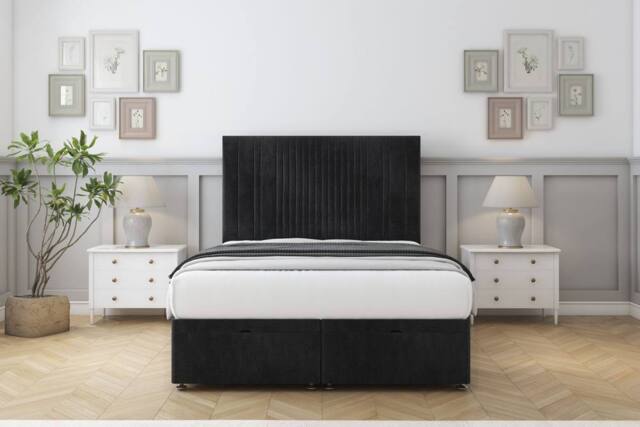 "Comfort Beds The Foxy Naples Ottoman Bed Set With 54"" Floor Standing Headboard in Black - Size: Small Double" - image 1