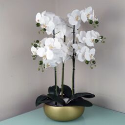 Leaf 60cm Orchid Artificial White Gold Ceramic Planter in Green - thumbnail 8