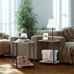 Pirlo Plush 2 Tier Side End Table With Steel Frame Greige in Grey - thumbnail 2
