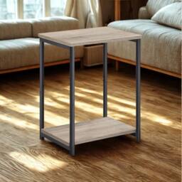 Pirlo Plush 2 Tier Side End Table With Steel Frame Greige in Grey