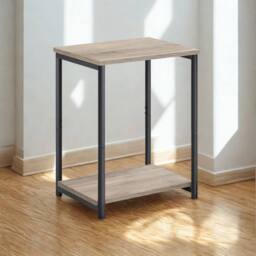 Pirlo Plush 2 Tier Side End Table With Steel Frame Greige in Grey - thumbnail 5