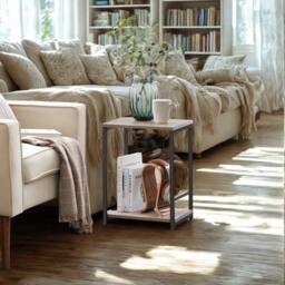 Pirlo Plush 2 Tier Side End Table With Steel Frame Greige in Grey - thumbnail 3