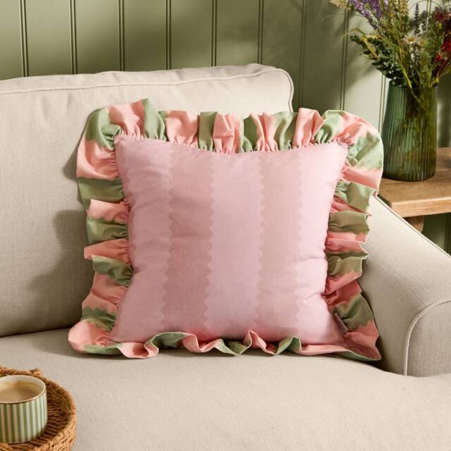 Wylder Birdie Stripe 100% Cotton Ruffle Cushion - Size: 45 cm x 45 cm - image 1