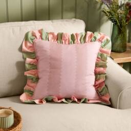 Wylder Birdie Stripe 100% Cotton Ruffle Cushion - Size: 45 cm x 45 cm - thumbnail 1