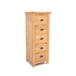 Cabinet Bits Lugo 5 Drawer Narrow Chest of Drawers Brass Cup Handle in Light Brown - thumbnail 2