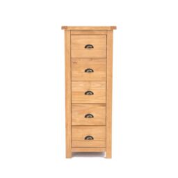 Cabinet Bits Lugo 5 Drawer Narrow Chest of Drawers Brass Cup Handle in Light Brown