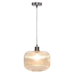 First Choice Lighting Set of 2 Batley Large - Clear Ribbed Glass with Satin Nickel Pendants - thumbnail 2