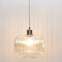First Choice Lighting Set of 2 Batley Large - Clear Ribbed Glass with Satin Nickel Pendants - thumbnail 6