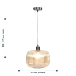First Choice Lighting Set of 2 Batley Large - Clear Ribbed Glass with Satin Nickel Pendants - thumbnail 8