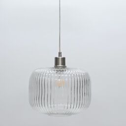First Choice Lighting Set of 2 Batley Large - Clear Ribbed Glass with Satin Nickel Pendants - thumbnail 5