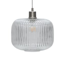 First Choice Lighting Set of 2 Batley Large - Clear Ribbed Glass with Satin Nickel Pendants - thumbnail 7