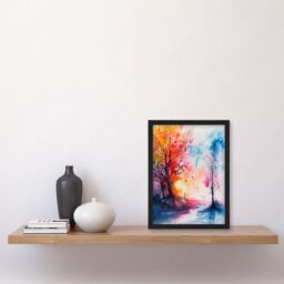 Artery8 Autumn Forest Sunrise Dream Watercolour Painting Framed Art Print - Size: A4 - thumbnail 4