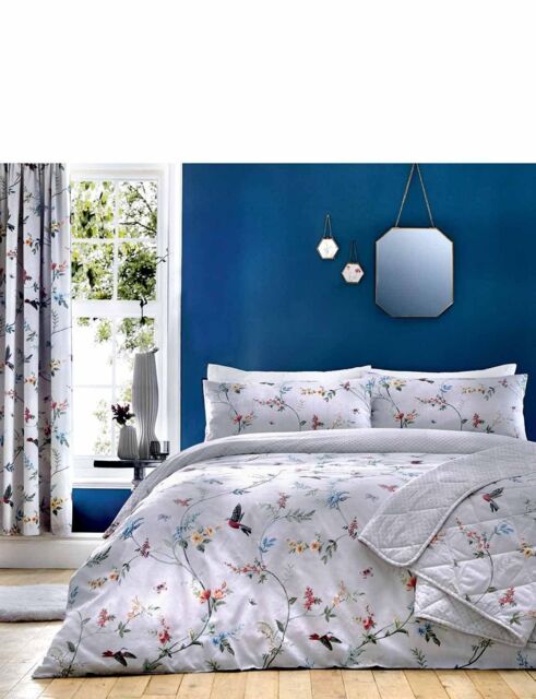 Chums Mansfield Duvet Floral & Flying Bird Quilt Set in Grey - Size: Single