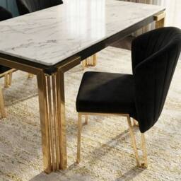 HOME LUXE INTERIOR Sorrento 180cm White Marble Gold Leg Table & 6 Fabio Black Chairs - thumbnail 7