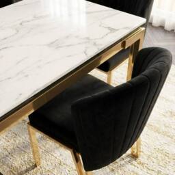 HOME LUXE INTERIOR Sorrento 180cm White Marble Gold Leg Table & 6 Fabio Black Chairs - thumbnail 8