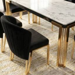HOME LUXE INTERIOR Sorrento 180cm White Marble Gold Leg Table & 6 Fabio Black Chairs - thumbnail 6