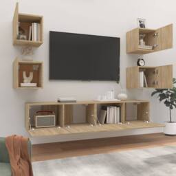 Berkfield Home 6 Piece TV Cabinet Set Sonoma Oak Engineered Wood in Light Brown - thumbnail 3