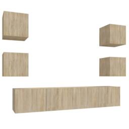 Berkfield Home 6 Piece TV Cabinet Set Sonoma Oak Engineered Wood in Light Brown - thumbnail 1