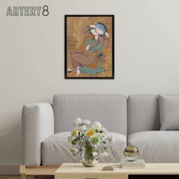 "Artery8 Abbasi The Lovers Persian Painting Framed Canvas Wall Art Print in Brown - Size: W12"" x H16""" - thumbnail 3