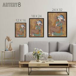 "Artery8 Abbasi The Lovers Persian Painting Framed Canvas Wall Art Print in Brown - Size: W12"" x H16""" - thumbnail 4
