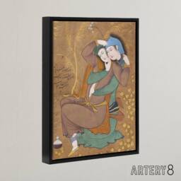 "Artery8 Abbasi The Lovers Persian Painting Framed Canvas Wall Art Print in Brown - Size: W12"" x H16""" - thumbnail 2