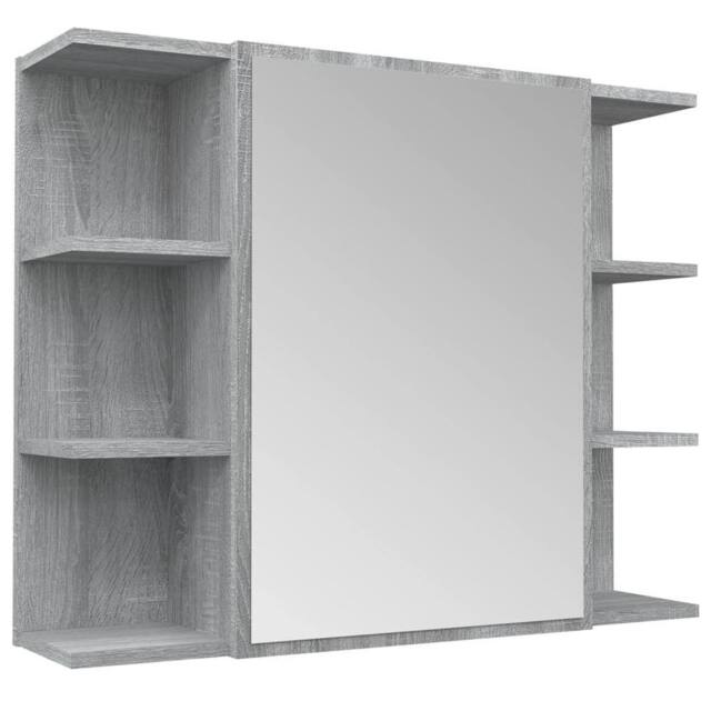 Berkfield Home Bathroom Mirror Cabinet Grey Sonoma 80x20.5x64cm Engineered Wood - Size: 80x20.5x64 cm - image 1