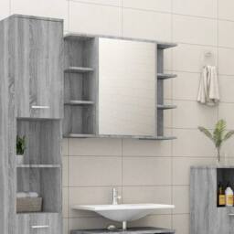 Berkfield Home Bathroom Mirror Cabinet Grey Sonoma 80x20.5x64cm Engineered Wood - Size: 80x20.5x64 cm - thumbnail 2