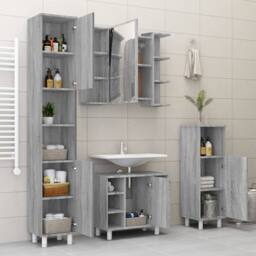 Berkfield Home Bathroom Mirror Cabinet Grey Sonoma 80x20.5x64cm Engineered Wood - Size: 80x20.5x64 cm - thumbnail 9