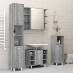 Berkfield Home Bathroom Mirror Cabinet Grey Sonoma 80x20.5x64cm Engineered Wood - Size: 80x20.5x64 cm - thumbnail 8